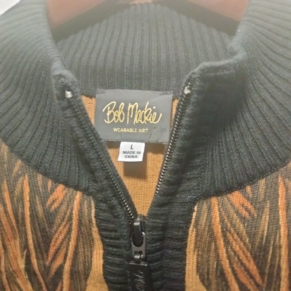 Bob Mackie Gold and Black Feather Design Cardigan - Picture 2 of 2